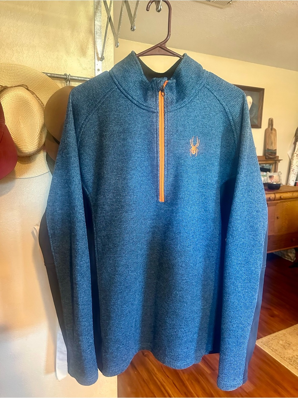 Spyder Men's Teal Blue Half-Zip Sweater with Orange Trim